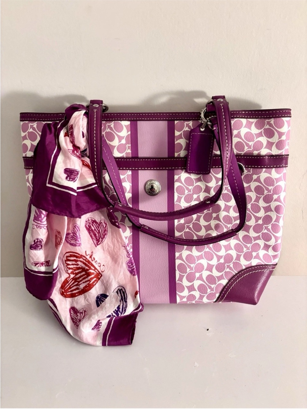 Coach Signature Chelsea Heritage Monogram Canvas Tote W/ Scarf 2010